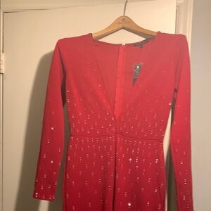 Symphony Red Embellished Long Sleeve Sheath Dress